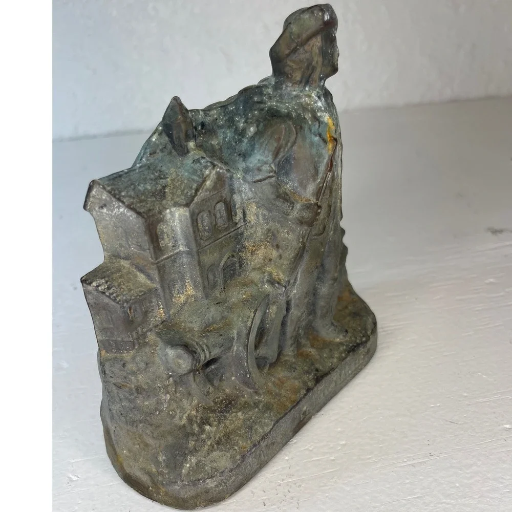 Antique‎ The Minute Man Cast Iron Still Bank Colonial Soldier Cannon Coin Bank